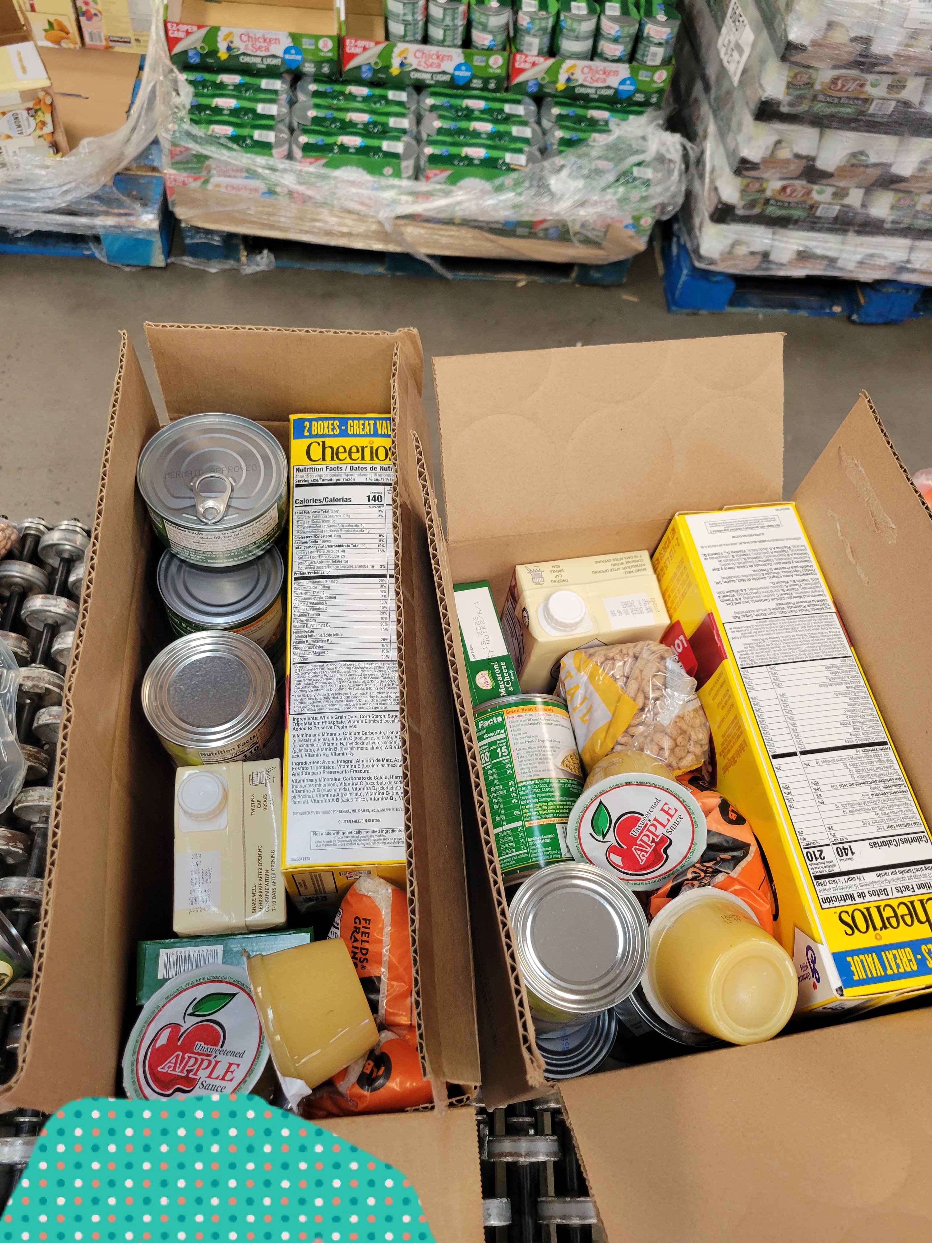 Cardboard box filled with dry goods.